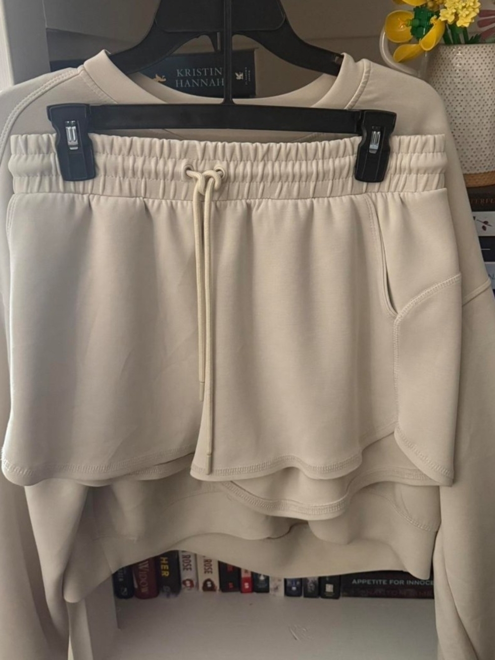 Always Cream Layered Drawstring Athletic Shorts And Crewneck Set